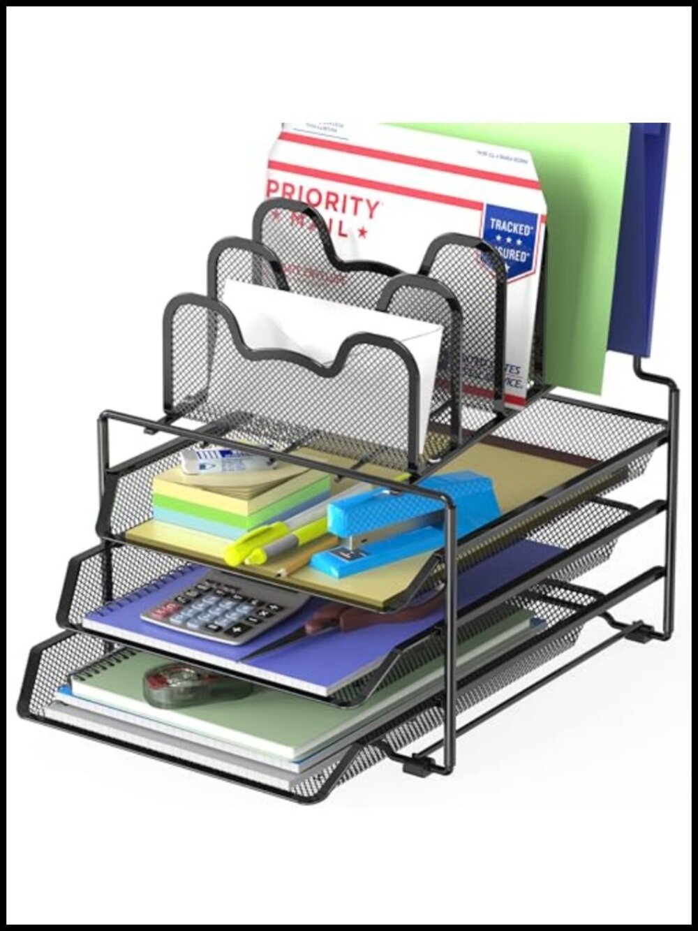 3-Tier Sliding Drawer Desk Organizer with 5 Stacking Letter Trays